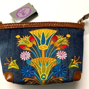 Denim Embroidered Leather Crossbody Bag Purse Original By Sharif 1827
